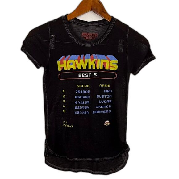 Stranger Things Hawkins Retro Arcade Style High Score Sheer Tee | Stretch Fit - Picture 1 of 7
